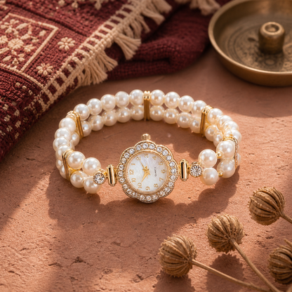 Double-Row Pearl Watch Bracelet
