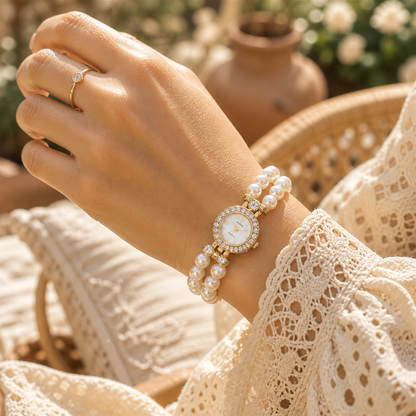 Double-Row Pearl Watch Bracelet
