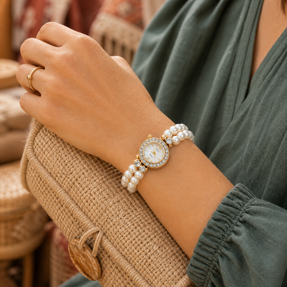 Double-Row Pearl Watch Bracelet
