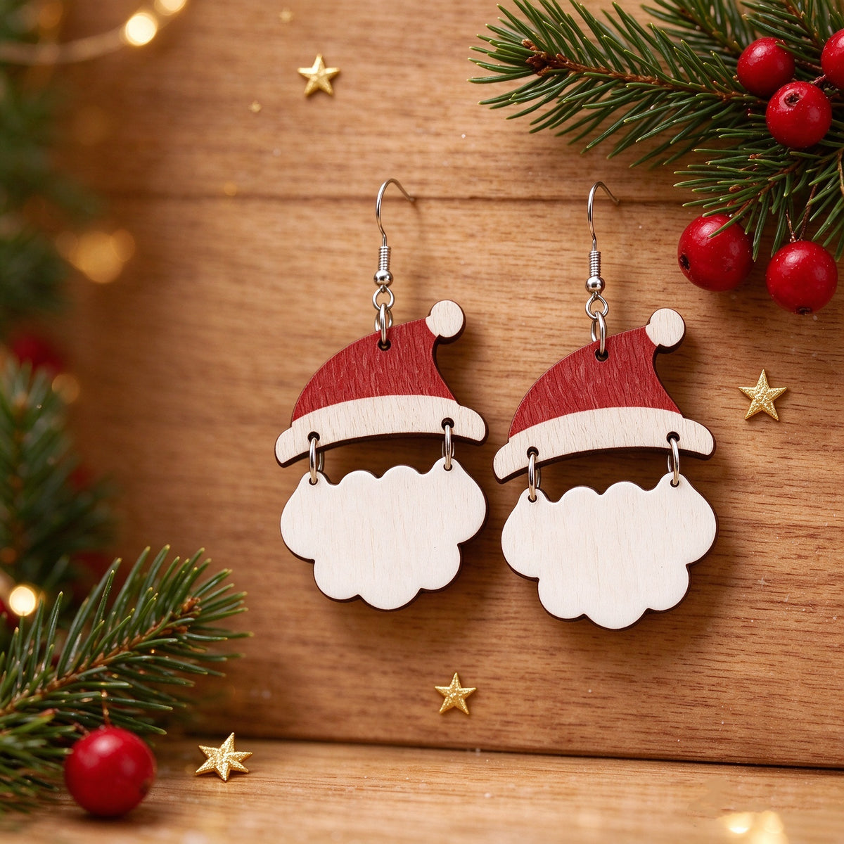 White Cloud Christmas Hat Patch Earrings