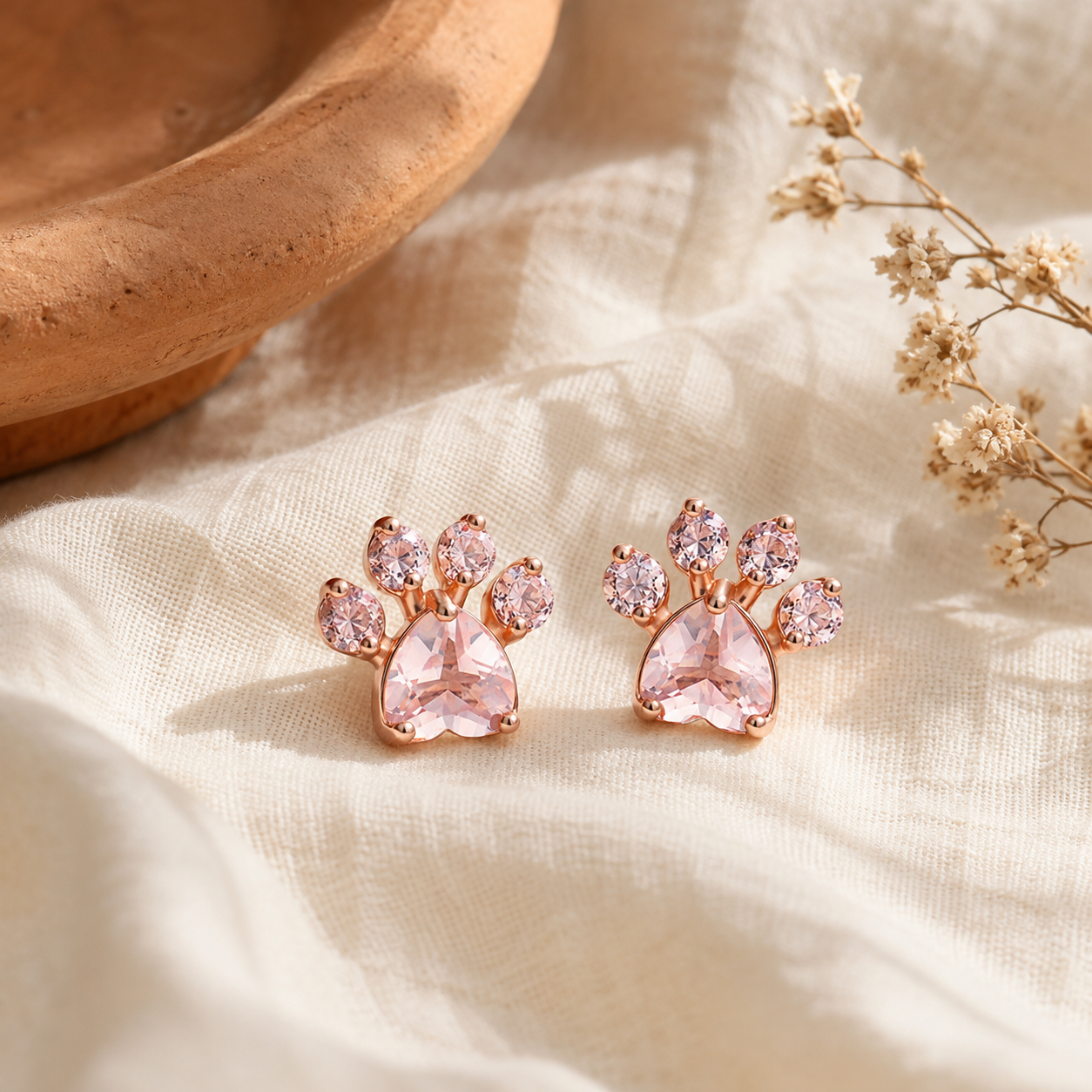 Pink Cute Cat Paw Print Earrings