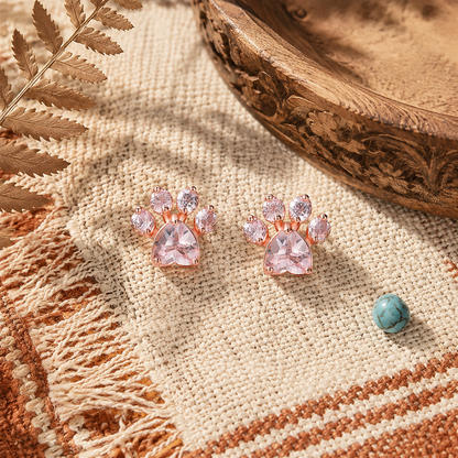 Pink Cute Cat Paw Print Earrings