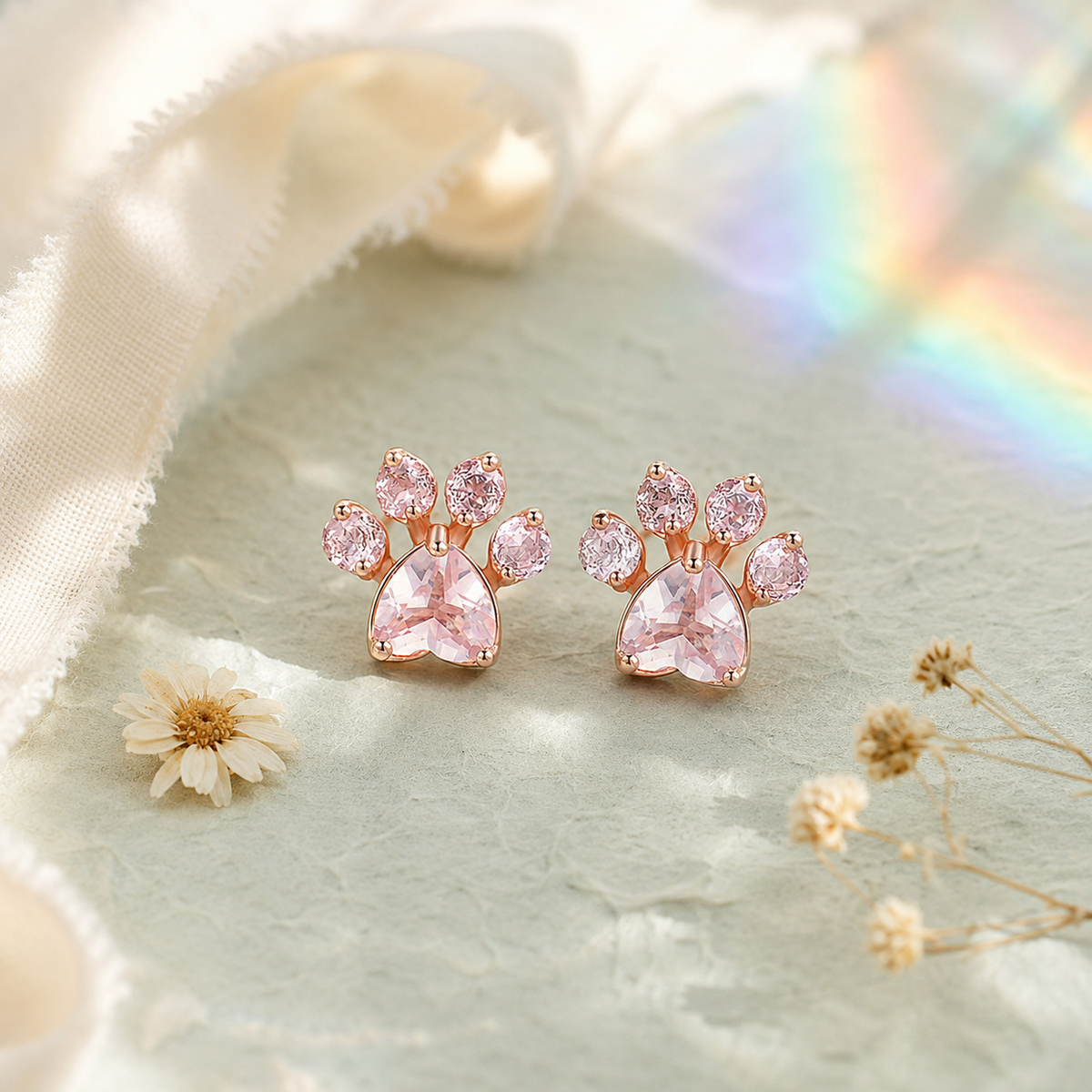 Pink Cute Cat Paw Print Earrings