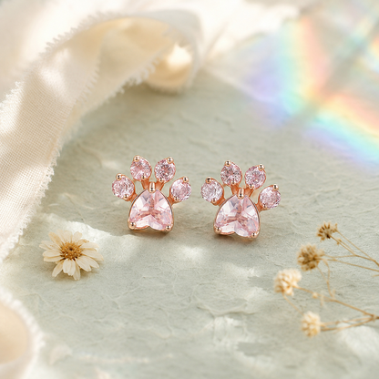 Pink Cute Cat Paw Print Earrings