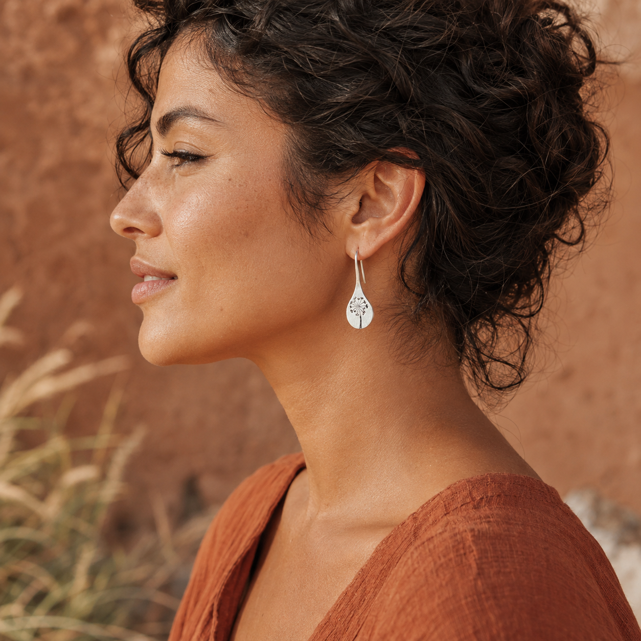 Simple Brushed Silver Dandelion Earrings