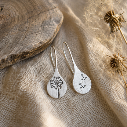 Simple Brushed Silver Dandelion Earrings