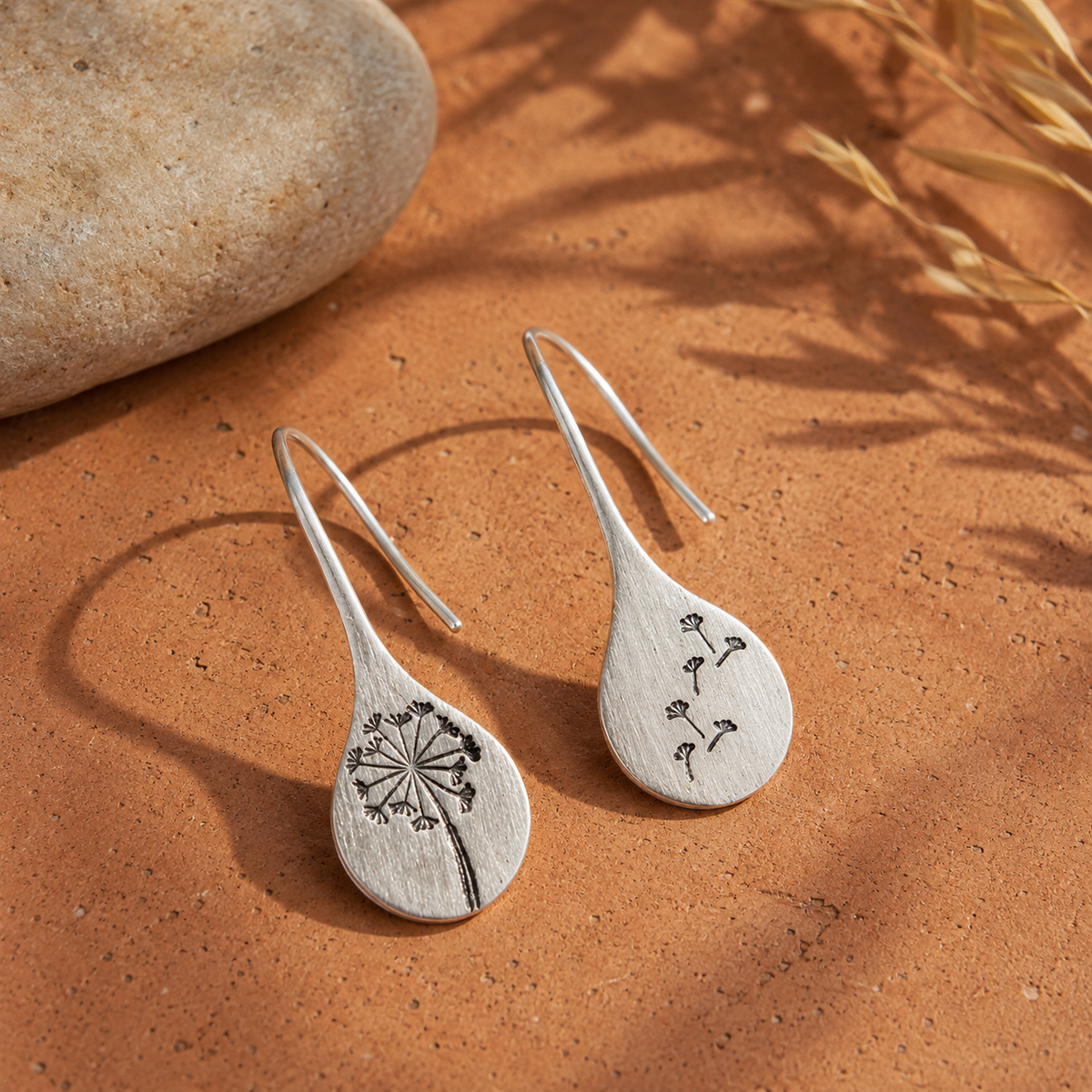 Simple Brushed Silver Dandelion Earrings