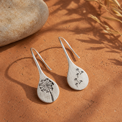 Simple Brushed Silver Dandelion Earrings