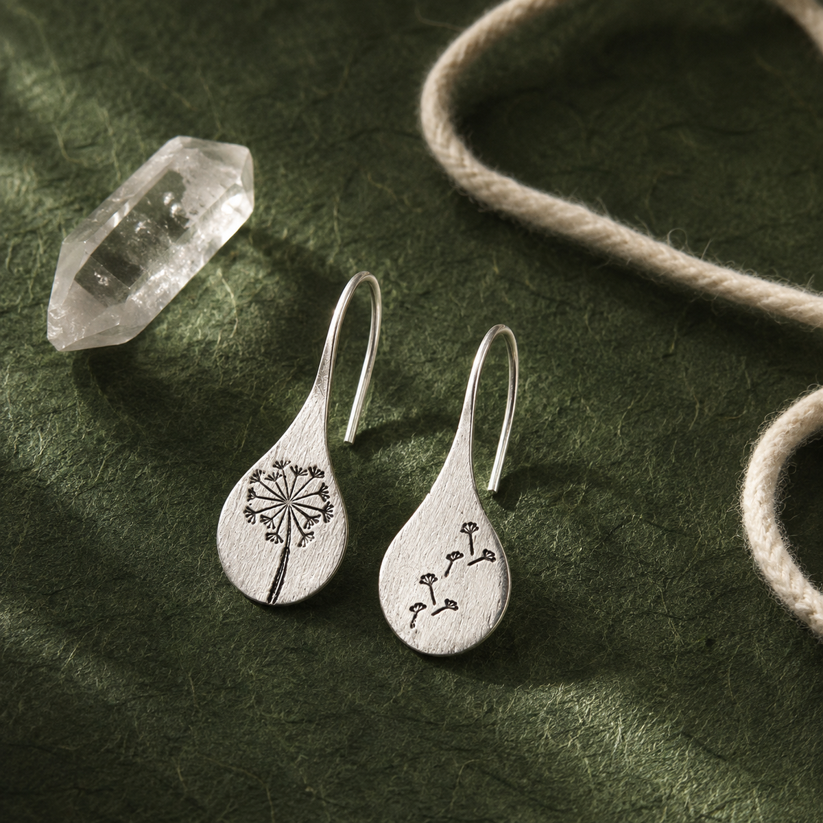 Simple Brushed Silver Dandelion Earrings