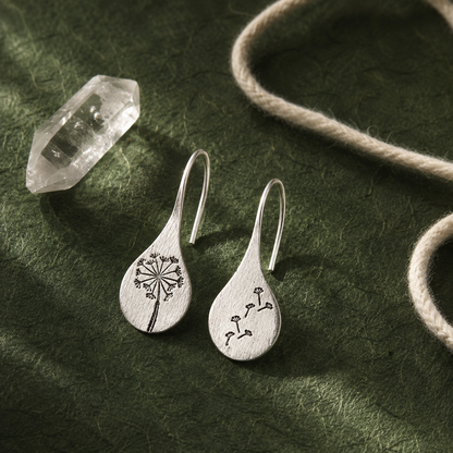 Simple Brushed Silver Dandelion Earrings