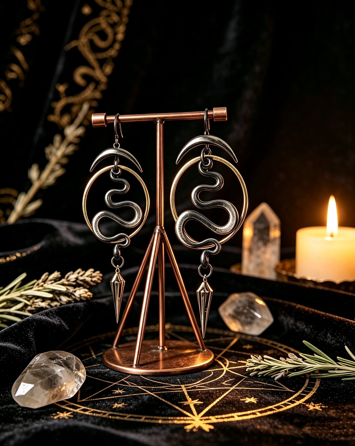 Snake-Shaped Pendant Earrings
