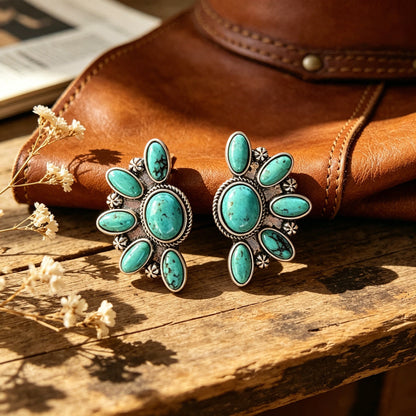 Geometric Flower Turquoise Earrings