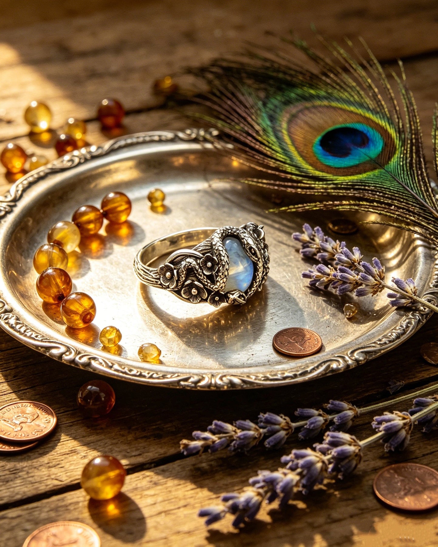 Double Snake Winding Flower Ring