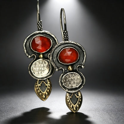 Agate Red Waterdrop Relief Earrings