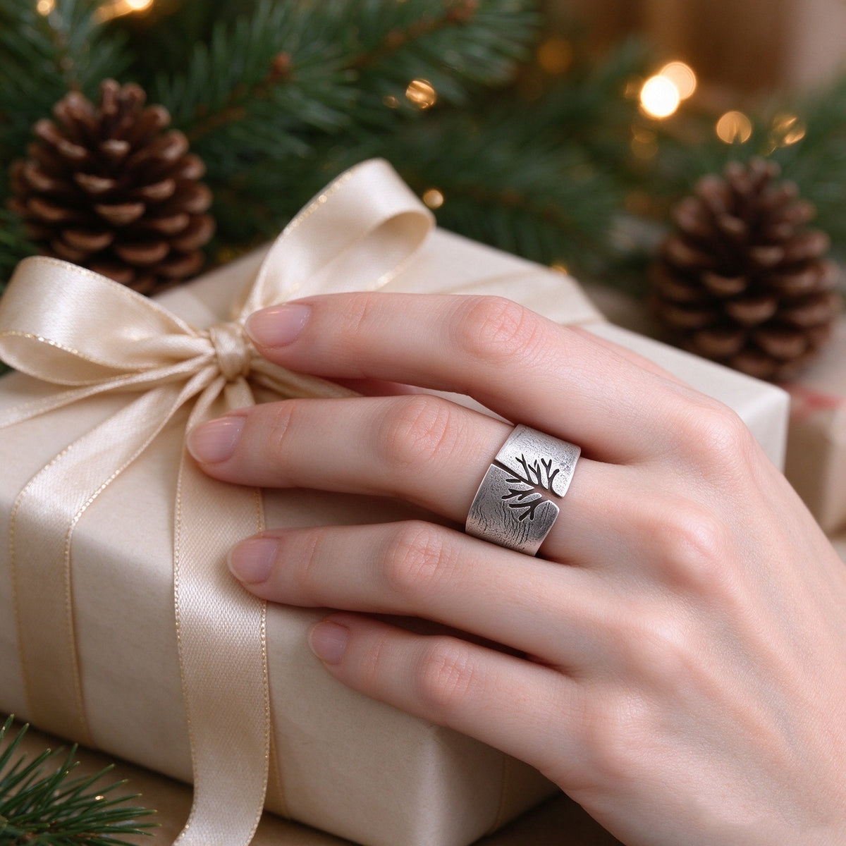 Titanium Steel Life Tree Ring