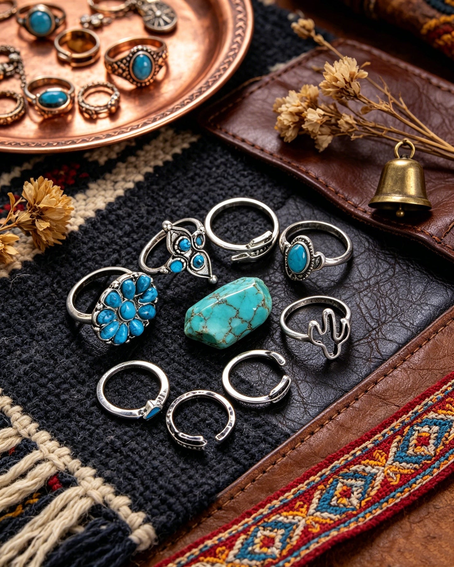Engraved Totem Ring Set of Nine Pieces