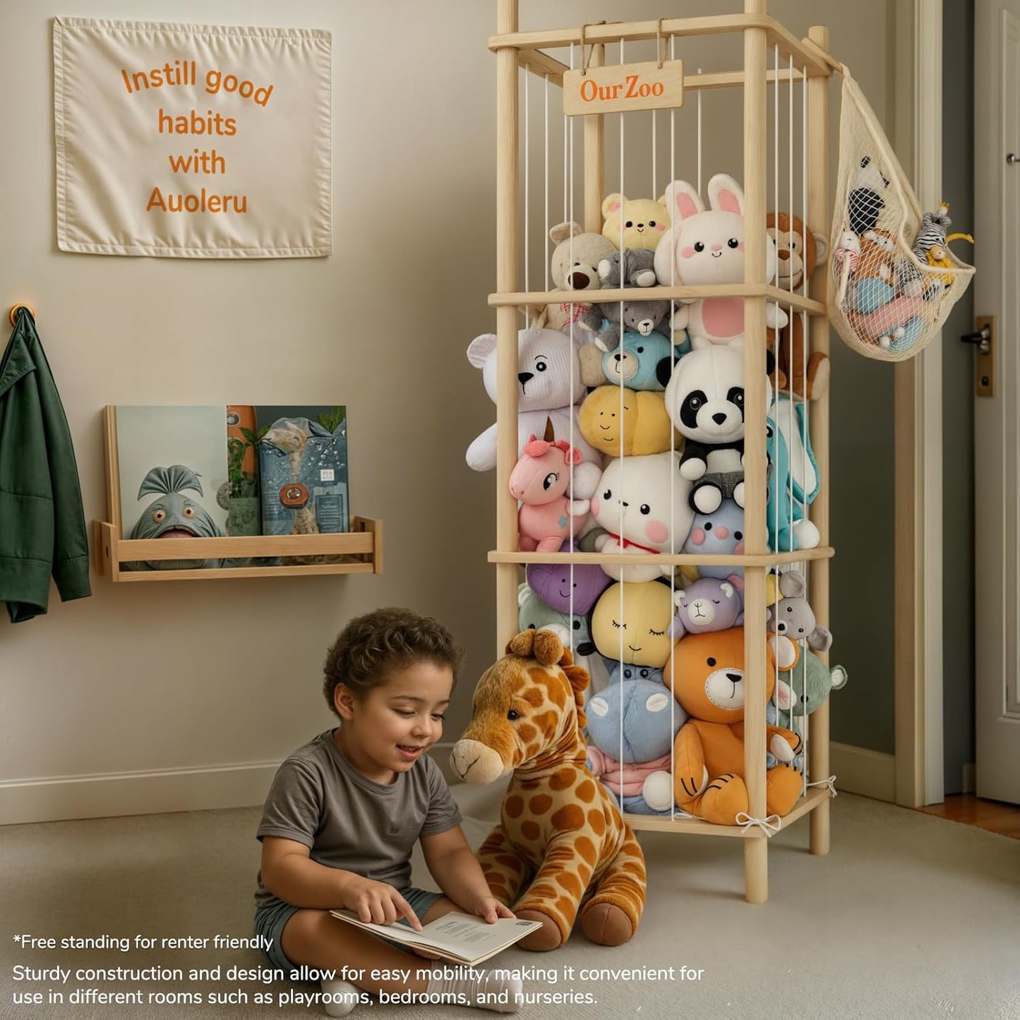 CHIESMA | Stuffed Animal Storage or Organizer, Wooden Zoo Cage Toy Holder