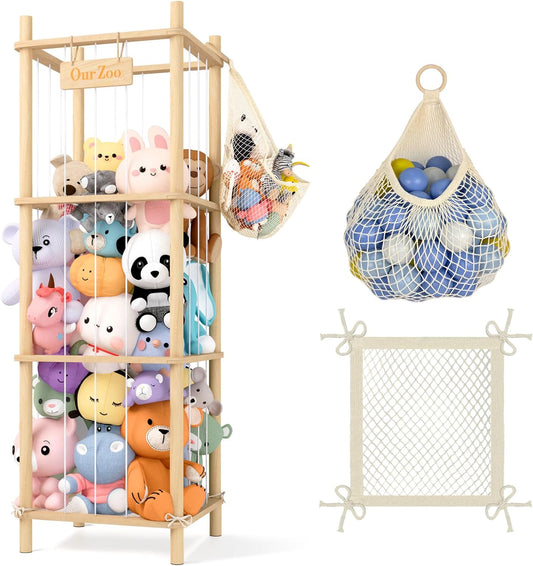 CHIESMA | Stuffed Animal Storage or Organizer, Wooden Zoo Cage Toy Holder