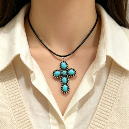Retro Turquoise Cross Necklace