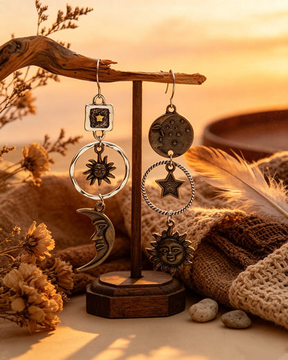 Five-Pointed Star Sun & Moon Earrings