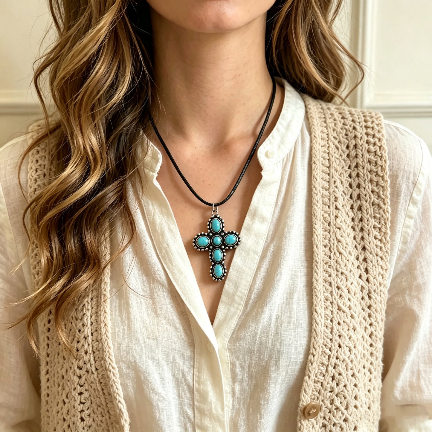 Retro Turquoise Cross Necklace