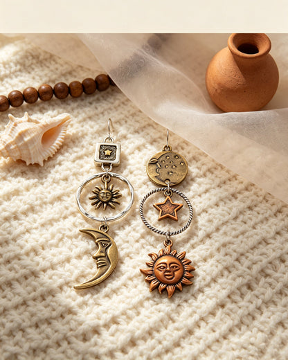 Five-Pointed Star Sun & Moon Earrings