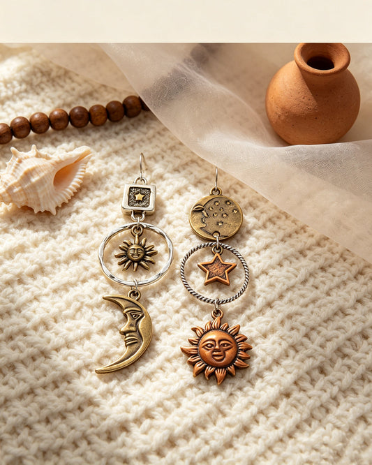 Five-Pointed Star Sun & Moon Earrings
