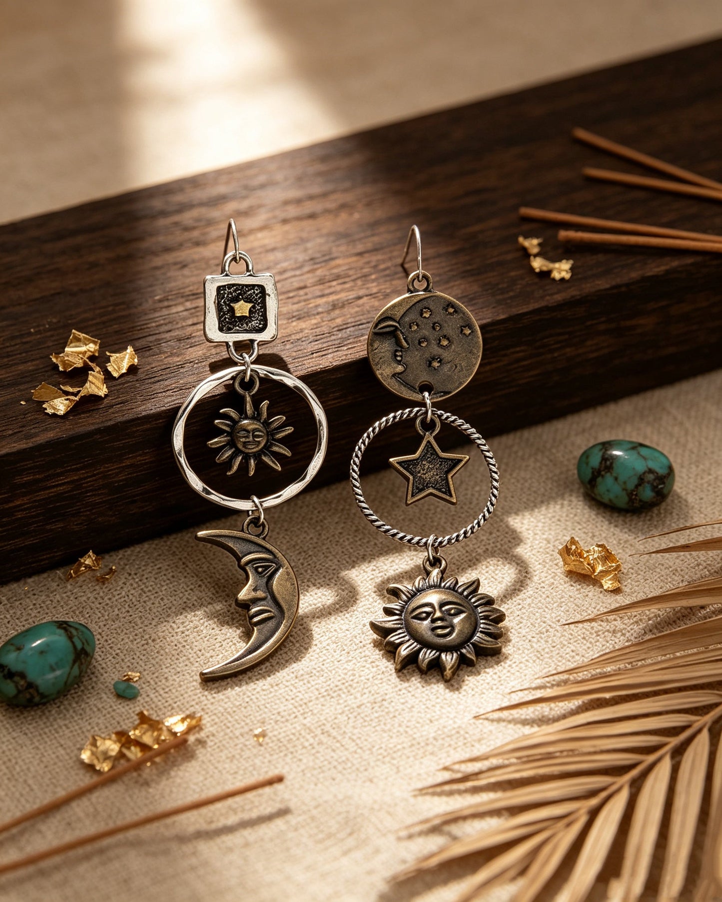 Five-Pointed Star Sun & Moon Earrings