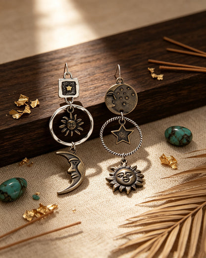 Five-Pointed Star Sun & Moon Earrings