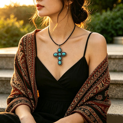 Retro Turquoise Cross Necklace