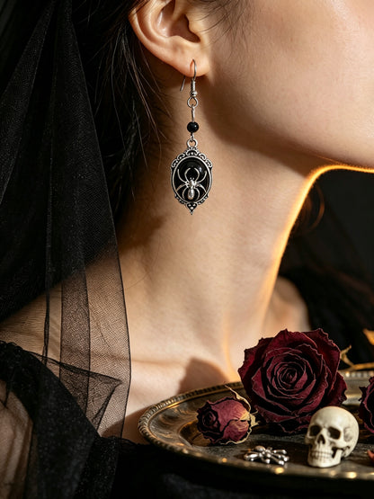 Retro Black Gemstone Spider Earrings