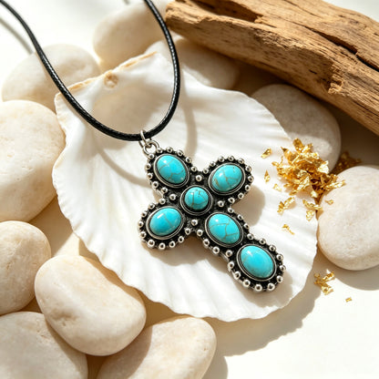 Retro Turquoise Cross Necklace