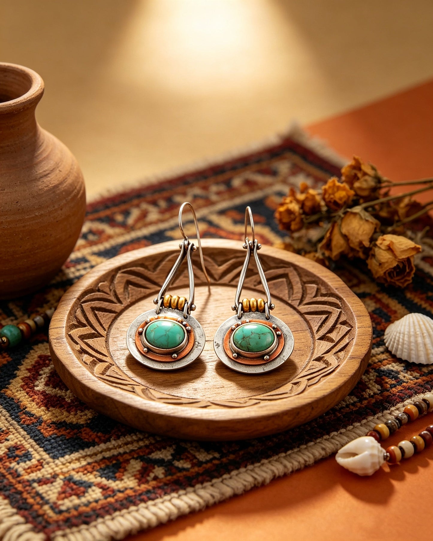 Elliptical Turquoise Double-Color Earrings