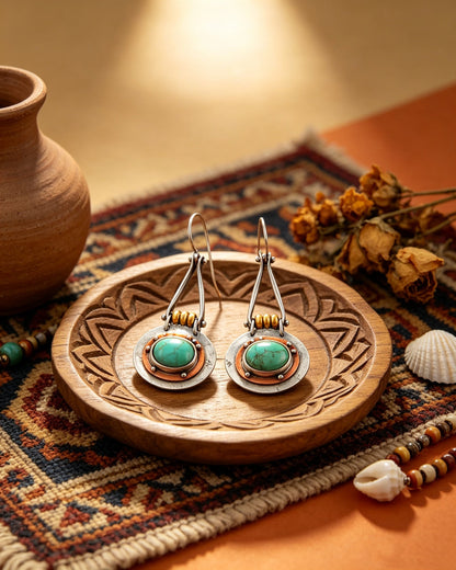 Elliptical Turquoise Double-Color Earrings