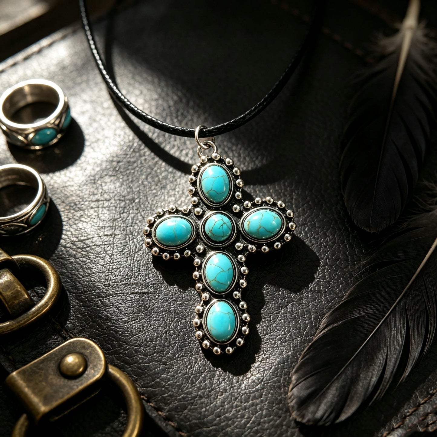 Retro Turquoise Cross Necklace