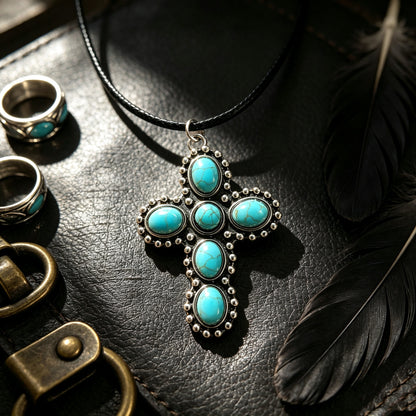 Retro Turquoise Cross Necklace