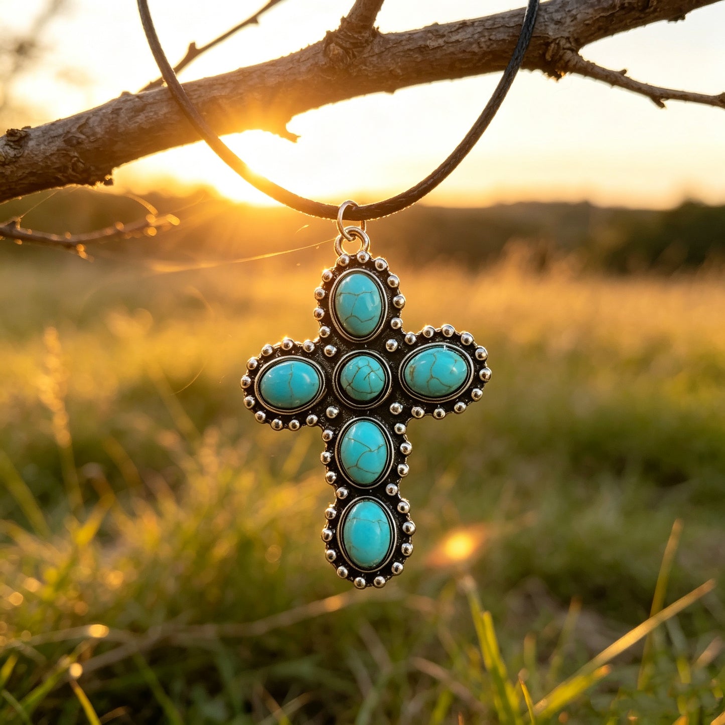 Retro Turquoise Cross Necklace