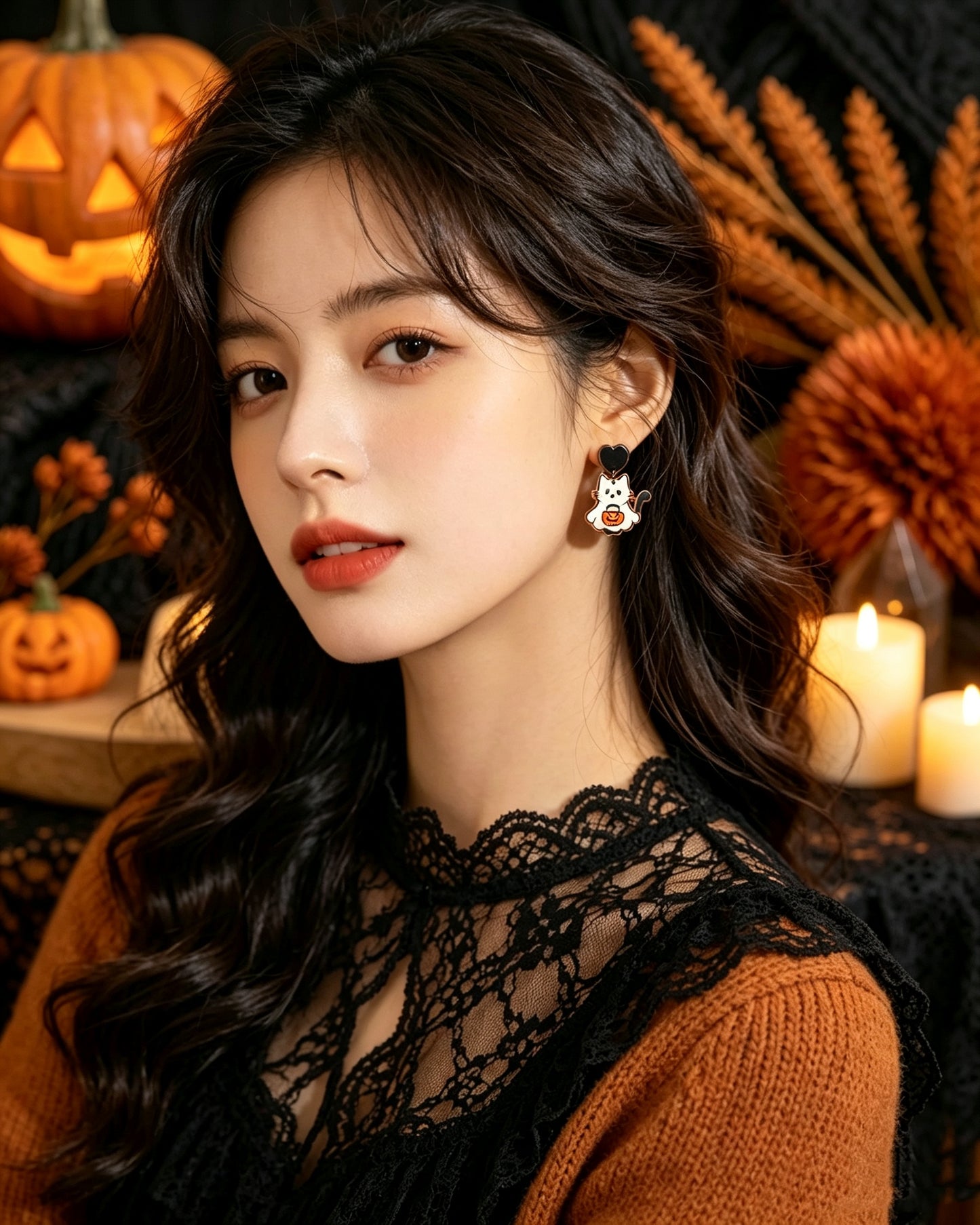 【Halloween Party】Scary Cat Pumpkin Earrings