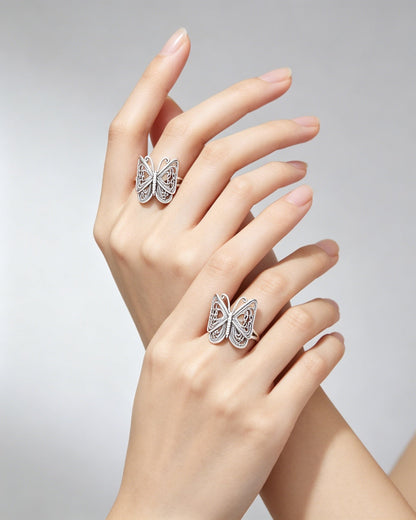 Retro Engraved Butterfly Ring