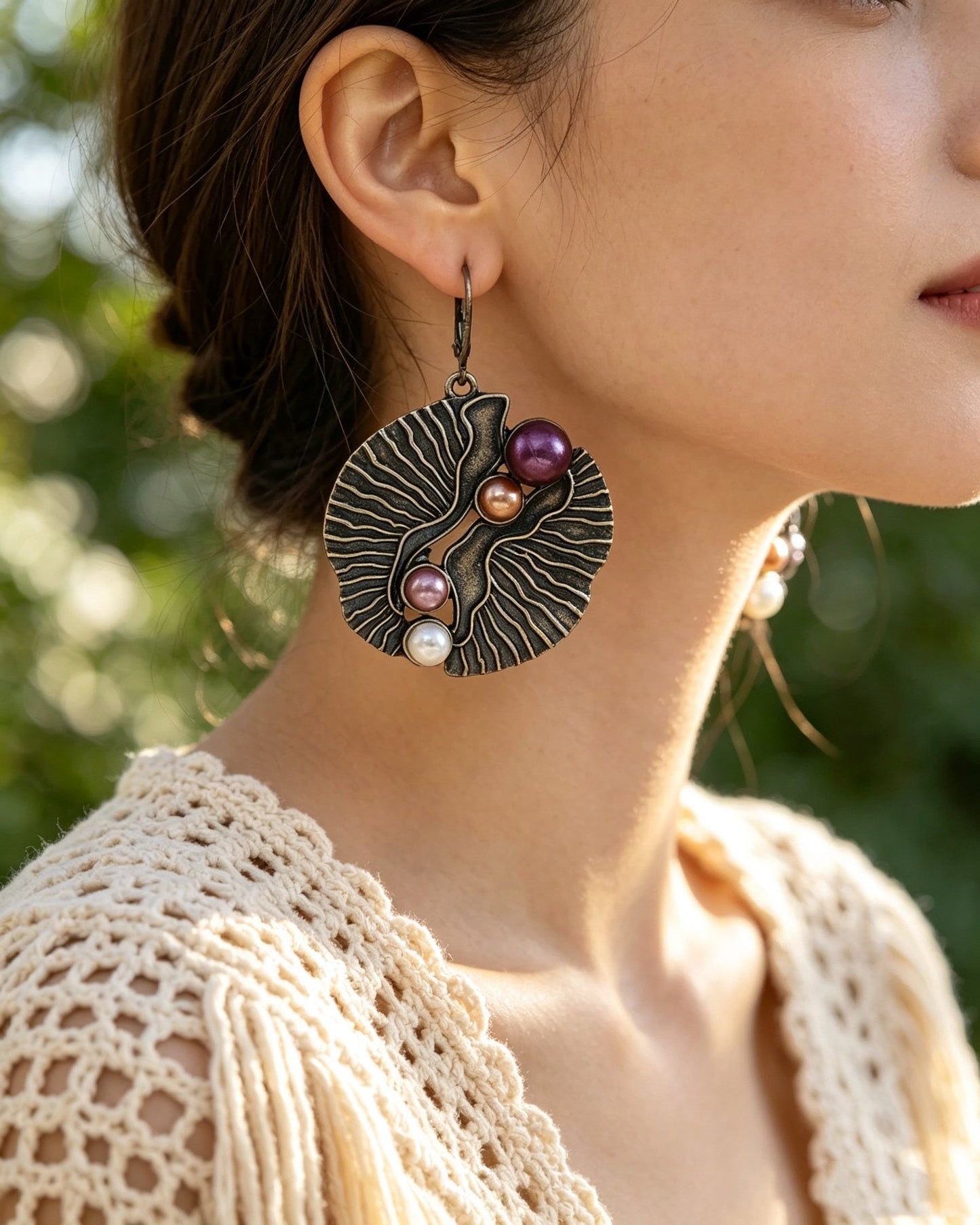 Fan-shaped Colored Pearl Earrings
