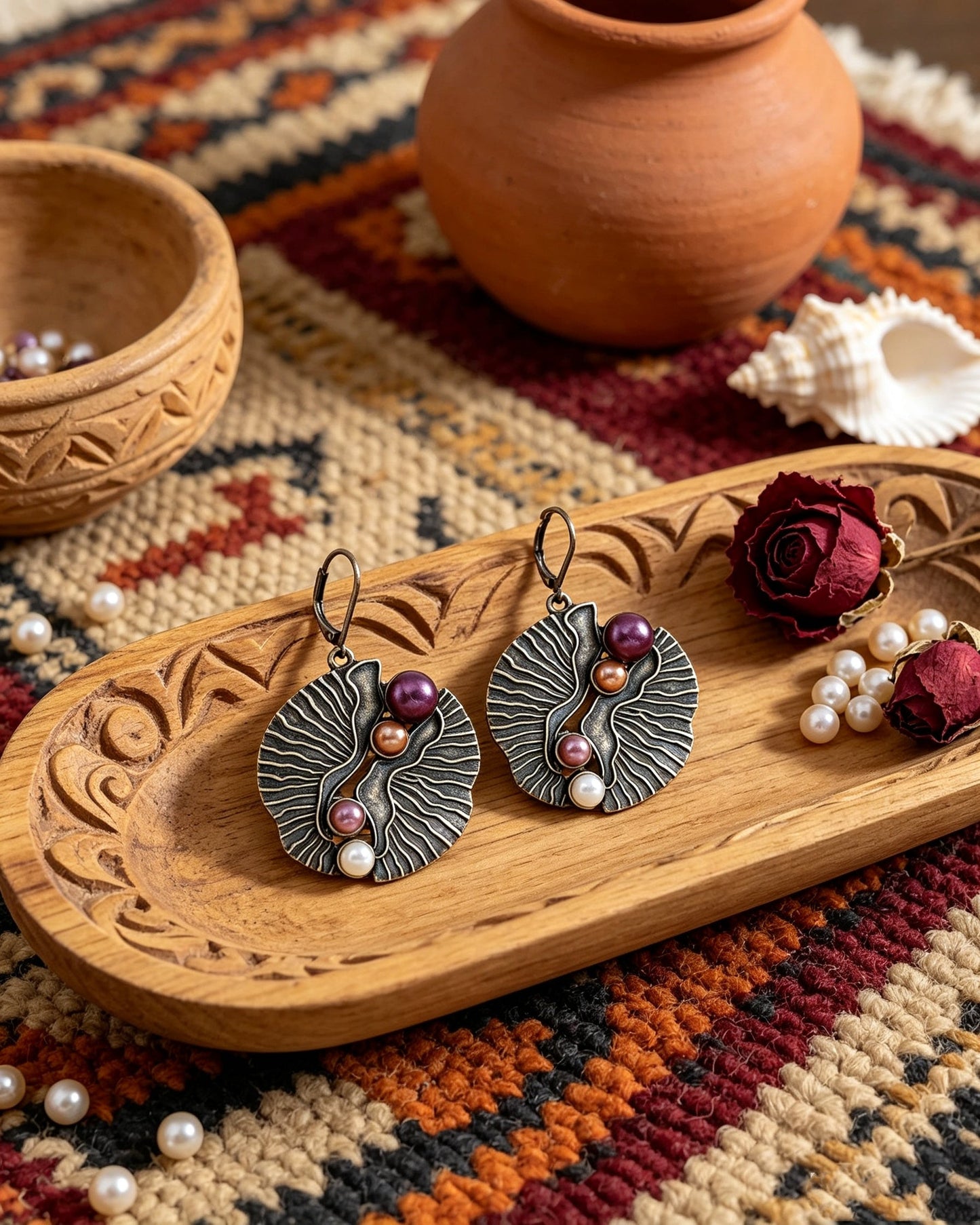 Fan-shaped Colored Pearl Earrings