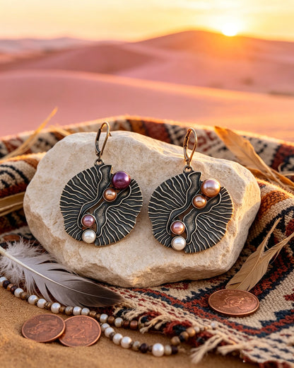 Fan-shaped Colored Pearl Earrings