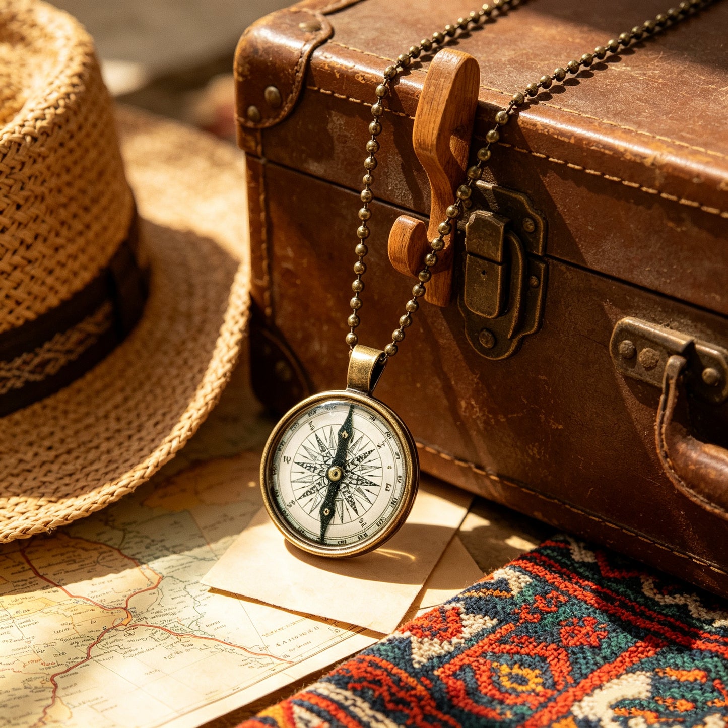 Ancient Compass Time Gem Necklace