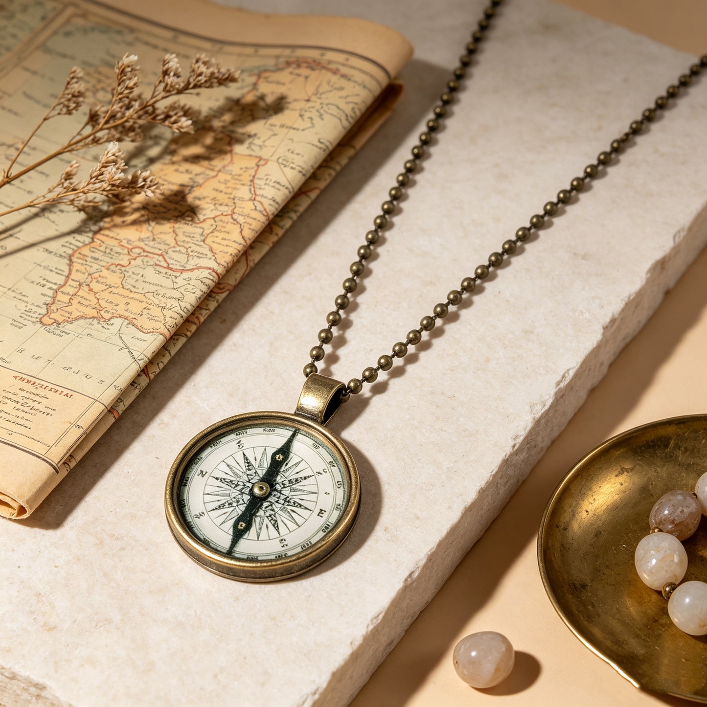 Ancient Compass Time Gem Necklace