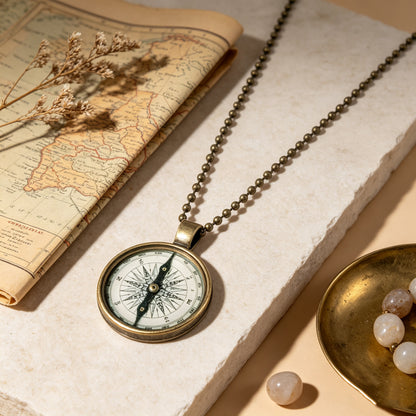 Ancient Compass Time Gem Necklace
