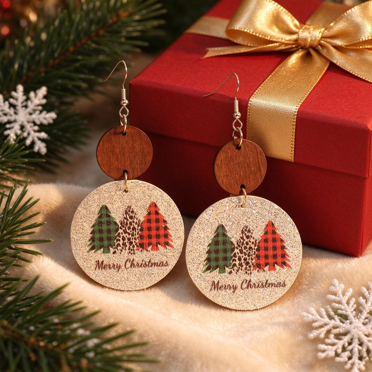 Round Sequin Multi-color Christmas Tree Earrings