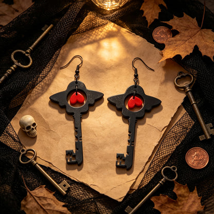 Red Heart Key Hollowed-out Acrylic Earrings