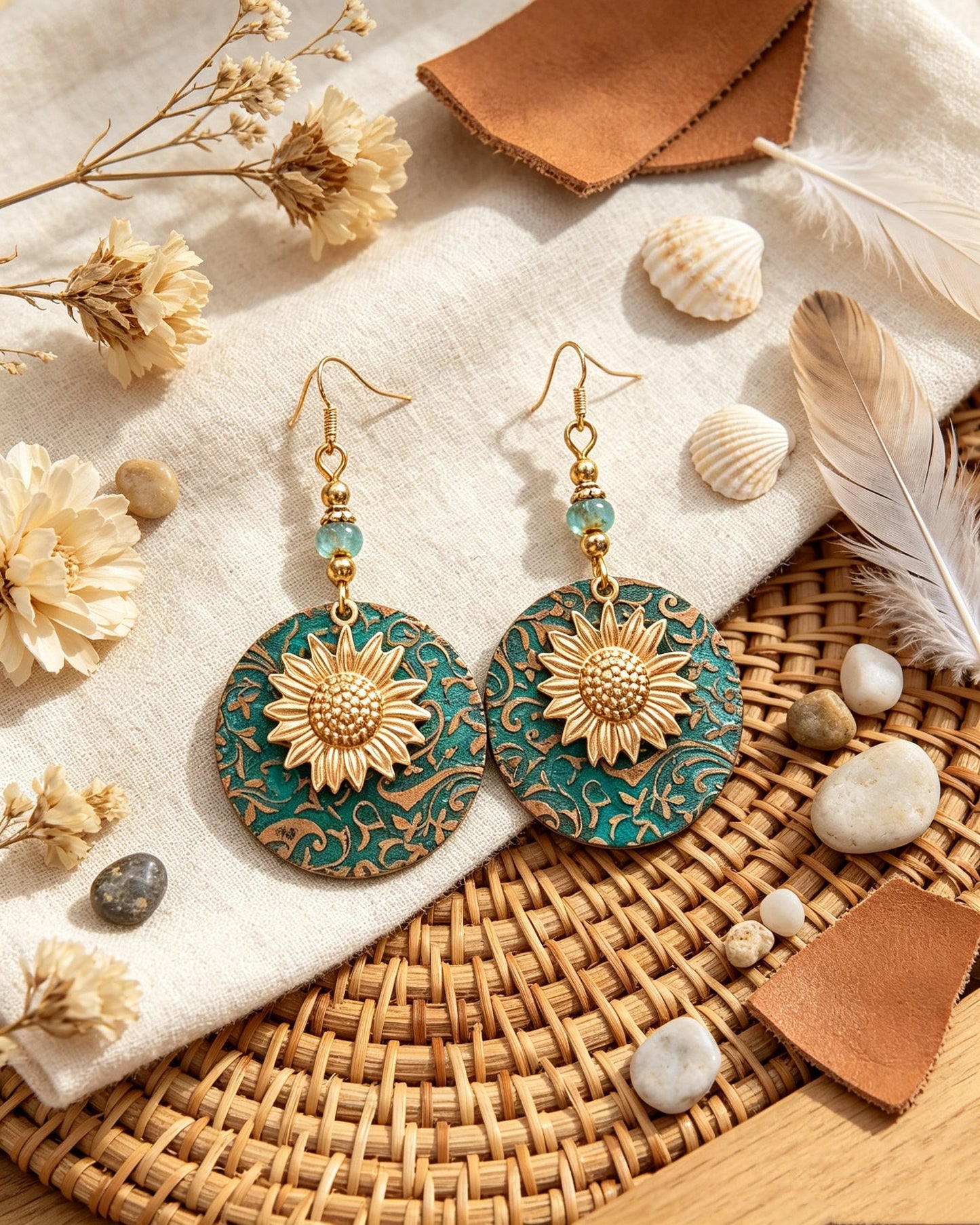 Bohemian Double-Layer Sunflower Earrings