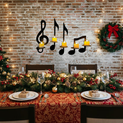 Music Note Wall Candle Holders Set – Metal Art Sconce Decor