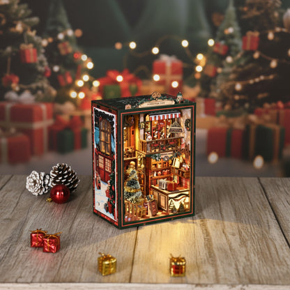Christmas DIY Book Nook Kit | Wooden Miniature House Puzzle for Adults